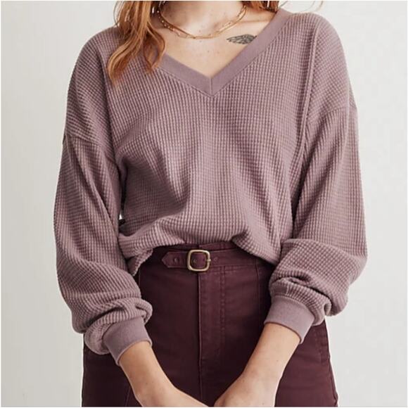 Madewell Sweater Women Small Purple Pink Waffle Knit V Neck Pullover Long Sleeve - Picture 1 of 7